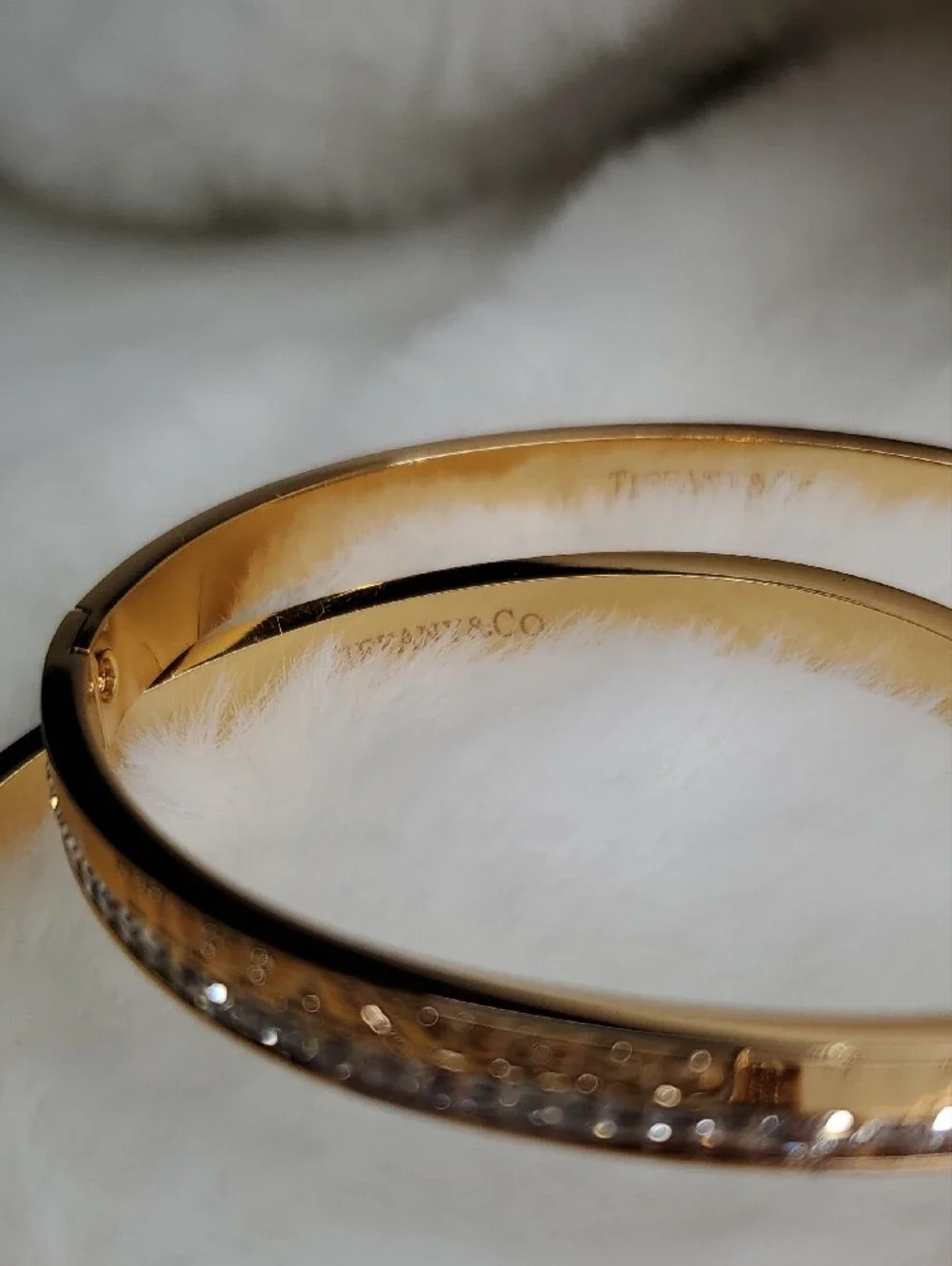 Fashion Jewelry Tiff  Gold-Tone Crystal Bangle Bracelets with Heart Charm